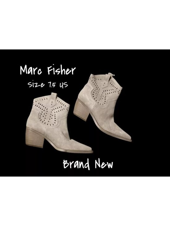 Marc Fisher Shoes - Marc Fisher Giddyup Taupe Suede Cowboy Ankle Boots Size 7.5M - New